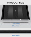 48"L 5"W 0.25"H Extra-Sturdy Aluminum Door Threshold Strip in black, showcasing 48in x 5in x 0.25in dimensions and design details.