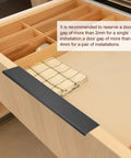Two Pack 150mm Cabinet Edge Finger Pulls Black Aluminum Alloy Back Mount Concealed Tab Handles For Hidden Drawers In Kitchen And Furniture Modern Hidden Edge Pulls With 4mm Holes And 128mm Center Spacing installed on a wooden drawer