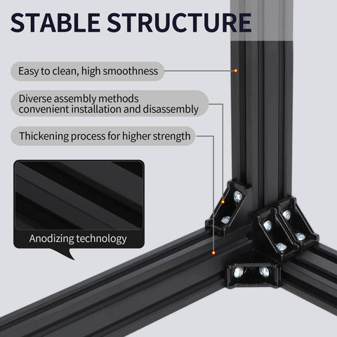 4pcs 1000mm T Slot 2020 Aluminum Extrusion European Standard Anodized Linear Rail for 3D Printer Parts and CNC DIY Black, stable structure