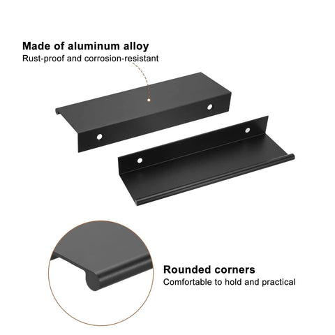 Two Pack 150mm Cabinet Edge Finger Pulls Black Aluminum Alloy Back Mount Concealed Tab Handles For Hidden Drawers detail view