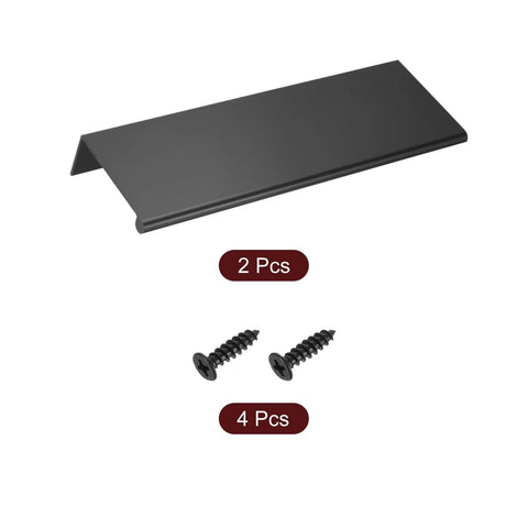 Two Pack 150mm Cabinet Edge Finger Pulls Black Aluminum Alloy Back Mount Concealed Tab Handles with screws for Hidden Drawers