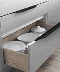 Five Pack Concealed Finger Pulls for Cabinets and Drawers in Black Aluminum, Long Edge Tab Pulls, installed on kitchen drawer