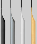 Side view of Four concealed finger pulls for cabinets in different finishes, including black aluminum for kitchen doors, 200mm length.