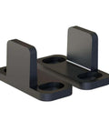 Black aluminum floor guide for sliding barn doors and bypass systems, anodized finish, durable 1/8 inch arm thickness, set of 2 guides.