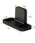 Black aluminum floor guide for sliding barn doors and bypass systems, anodized finish, durable 1/8 inch arm thickness, detailed dimensions
