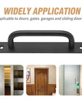 Center Hole Gate Handle For Sliding Barn Doors Pocket Doors And Bifold Closets Black Aluminium Door Pull 5 Inch Long Durable Aluminium Alloy Easy Maintenance Hardware Replacement Matte Finish, shown with various applications.