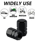 Aluminum Tire Stem Valve Caps Hexagon Shape Dustproof Wheel Valve Covers 4 Pieces Universal For SUV Car Bike Motorcycle, black finish.