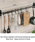 Kitchen Hooks Utensil Holder Wall Utensil Rack Kitchen Hooks for Utensils Kitchen Rail with Hooks Utensil Hooks, Black, 45cm