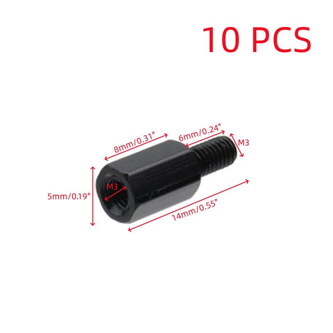 10 Pieces Aluminum Male Female Threaded Hex Standoffs M3x6mm 14mm Length Black Aluminum Spacer For Drone Quadcopter Circuit Board