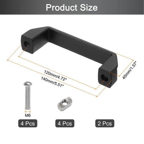 Two Pack Rectangular Aluminum Alloy Pull Handles With 120mm Hole Center Four Point Seven Two Inch for Drawer Cabinets shown with screws and dimensions