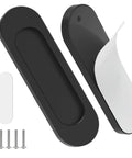 2 Pack 4 Inch Self Adhesive Sliding Door Handles Aluminum Alloy No Drill Installation, shown with adhesive backing and screws, black finish