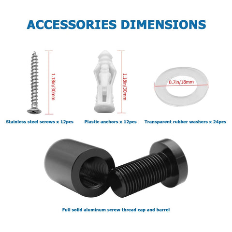 Aluminum Solid Sign Standoff Screws 12 Pack Five Eighths By Three Quarters Inch For Acrylic And Glass Displays Black Anodized