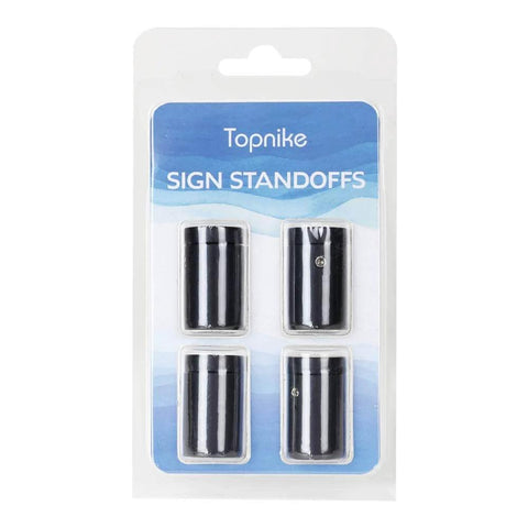 Pack of four black aluminum side clamp standoffs, 3/4 x 1 inch, for acrylic PVC glass panels, burglarproof sign hardware with spacers