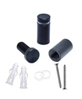 Pack of 12 aluminum sign standoffs and wall spacers for office signs; black finish, solid aluminum, with mounting accessories