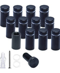 Pack of 12 aluminum sign standoffs and wall spacers, black finish, with screws and anchors for office signs and acrylic panels