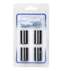 Pack of four black aluminum side clamp standoffs three quarter by one inch with screws for glass burglarproof sign hardware.