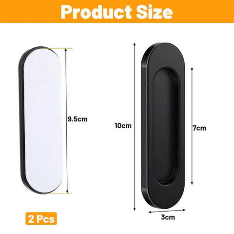 Self Stick Sliding Door Handles 4 Inch Black Aluminum Alloy Adhesive Flat Finger Pulls front and side view dimensions