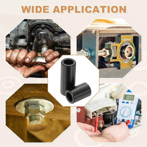 Six Piece Aluminum Spacers Set With Quarter Inch Inner Diameter And Half Inch Outer Diameter Three Quarter Inch Length Unthreaded Round Standoff Bushings For Quarter Inch Screws And Bolts Black Patikil image showing varied applications in automotive and electronics assembly.
