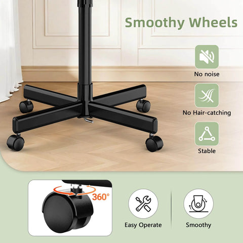 Premium Aluminum Tattoo Tray On Wheels For Salons And Clinics, 36 Inch Rolling Service Cart base showing 360-degree wheels