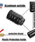 4 Piece Black Anodized Aluminum Plastic Composite Tire Valve Stem Caps With Integrated Plastic Sleeve Corrosion Resistant Diagram