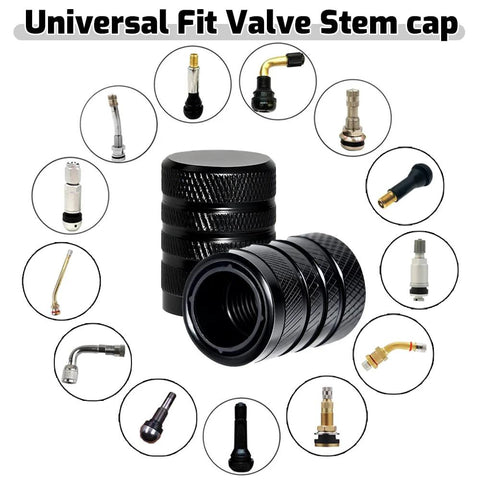 4 Piece Black Anodized Aluminum Plastic Composite Tire Valve Stem Caps With Integrated Plastic Sleeve