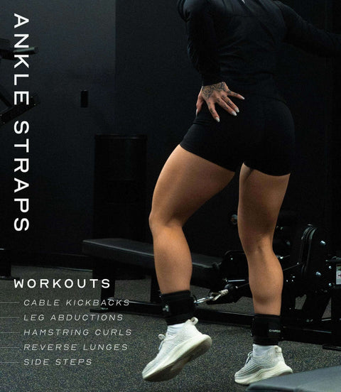 Person using Ankle Straps For Cable Machines With Neoprene Padding for glute workouts at the gym.