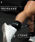 Ankle Straps For Cable Machines With Neoprene Padding on leg during glute exercise, emphasizing strength and tone.