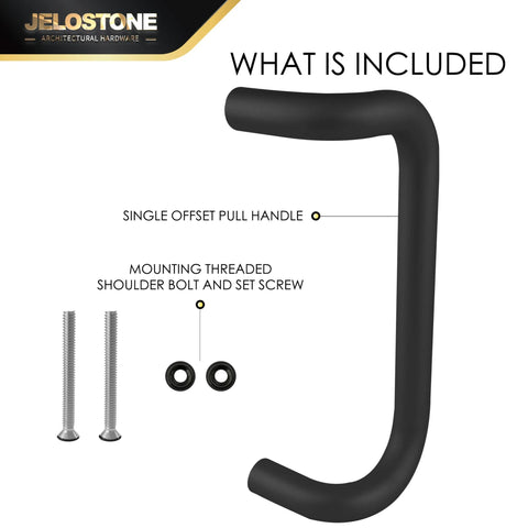 Aluminum 90 Degree Offset Door Pull Black Anodized 1 Inch 10 Inch Center with mounting hardware shown