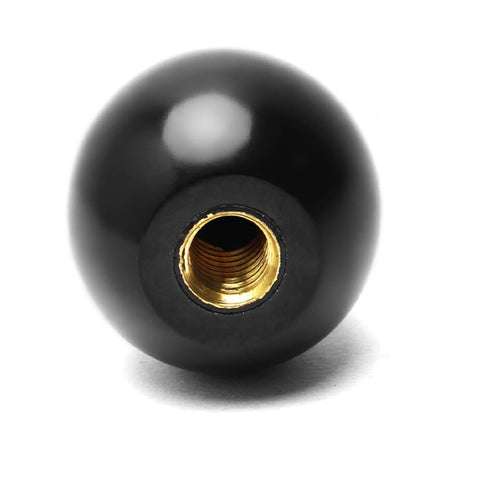 Close-up of a Five Pack 3/8-16 Threaded Ball Knobs For Lawn Mowers 1-3/8 Inch Diameter Bakelite Thermoset Handle Black