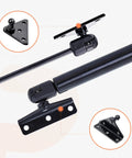 Close-up of 10mm Ball Stud Mounting Bracket Kit for Gas Strut Lift-O-Mat Systems with black finish and durable mounts.