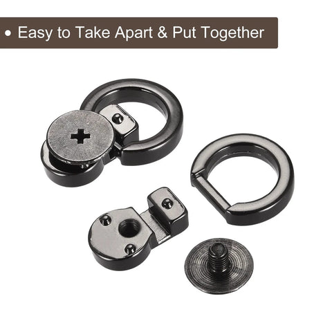 Six Piece Ball Stud Rivet Set With D Ring For Purse Chain Connector And Leather Craft Zinc Alloy Black Ball Post Heads.
