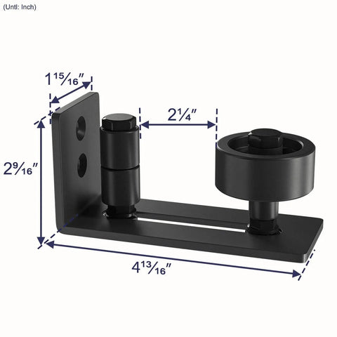 Sliding Barn Door Floor Guide for Bottom Adjustable Roller - 8 Setup Options for DIYers - Flush Design Bottom Flat Barn Door Floor Guide Stay Roller (Black) 1PCS product image with dimensions and measurements.