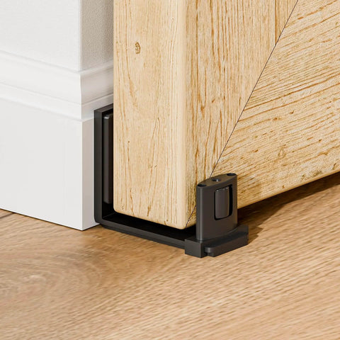 Sliding Barn Door Bottom Floor Guide with Adjustable Roller, Wall Mount, Black, Fits up to 2" Thickness Door, Installed on Floor
