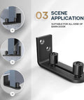 Sliding Barn Door Bottom Floor Guide, Ball Bearings Adjustable Stay Roller, Wall Mount System, Flush Flat Bottom Design, 2 Assemble Setup Options, Fit All Size Door, Black showing application scenes