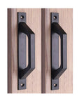 Sliding Barn Door Handle For Wooden Doors 19.6 Cm Long, Antique Two-Piece Door Pull In Matte Black Finish installed on wood doors