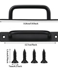12 Pack Black Barn Door Handles 5.8 Inch Aluminum Alloy Cabinet Pulls With 24 Screws shown with measurements.