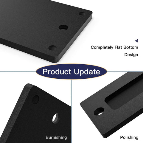 Close-up of 7 Inch Black Barn Door Handle Finger Pull Set showing flat bottom design and rust-resistant finish.