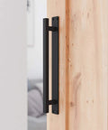 Rustic Barn Door Handle For Sliding Doors, Heavy Duty Long Base Gate Pull, Solid Steel With Frosted Black Finish, installed on door