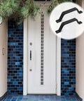 2 Pack Black Barn Door Handle 6.1 Inch Door Pull Handle For Indoor Outdoor Sliding Doors Gate Fence Shed Cabinet Closet Drawer Garage Durable Corrosion Resistant Metal Easy To Install shown next to a modern white door with blue tile accents.