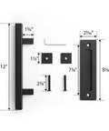 Heavy Duty 12" Pull and Flush Barn Door Handle Set, Large Rustic Two-Side Design, Solid Steel, Black hardware kit layout