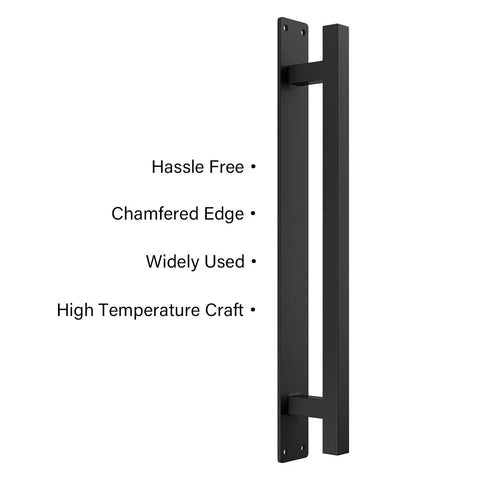 Rustic Barn Door Handle For Sliding Doors, Heavy Duty Long Base Gate Pull, Solid Steel With Frosted Black Finish, shown front view