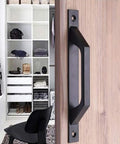 Sliding Barn Door Handle For Wooden Doors 19.6 Cm Long, Antique Two-Piece Door Pull In Matte Black Finish installed on wooden door