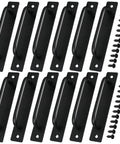 12 Pack Black Barn Door Handles 5.8 Inch Aluminum Alloy Cabinet Pulls With 24 Screws Durable Sliding Door Handles for Cabinets Wardrobe Closet Shed Garage Cupboard and Drawer Doors displayed.