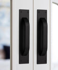 2 Pack Black Matte Finish Barn Door And Cabinet Pull Handles Heavy Duty Door Hardware installed on white cabinet doors