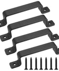 Set of 4 black 7.4 inch sliding barn door handles with screws, durable metal pull handles for interior and outdoor use.