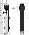 Side view of J Shape 4 Foot Barn Door Hardware Kit For Single Sliding Door in Black Carbon Steel Heavy Duty Track System with dimensions.