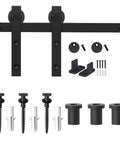 J Shape 4 Foot Barn Door Hardware Kit For Single Sliding Door In Black Carbon Steel Heavy Duty Track System, components view
