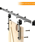 8 FT Sliding Barn Door Hardware Kit Heavy Duty-Smoothly and Quietly- Easy to Install with Door Hook and 2 Handles - Black J Shape Hanger