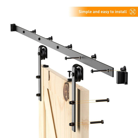 8 FT Sliding Barn Door Hardware Kit Heavy Duty-Smoothly and Quietly- Easy to Install with Door Hook and 2 Handles - Black J Shape Hanger
