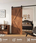 J Shape 4 Foot Barn Door Hardware Kit For Single Sliding Door In Black Carbon Steel Heavy Duty Track System With Easy Install For 29 Inch Closet Panel Supports Door Weight Up To 277 Lbs installed in a living room setting.